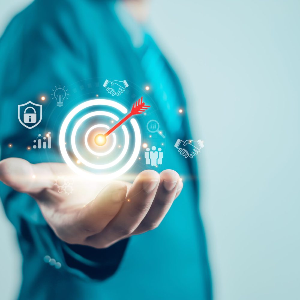 Businessman,Hold,Virtual,Target,Icons,For,Business,Objective.,Strategic,Planning